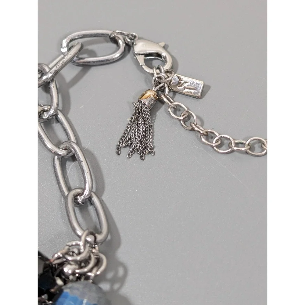 Layered Gray Beaded Statement Necklace‎ Silver Tone Multi Strand Bib 20